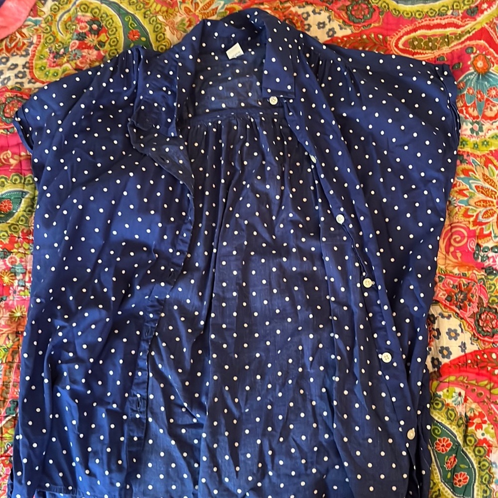 Polka dot blue and white collared shirt